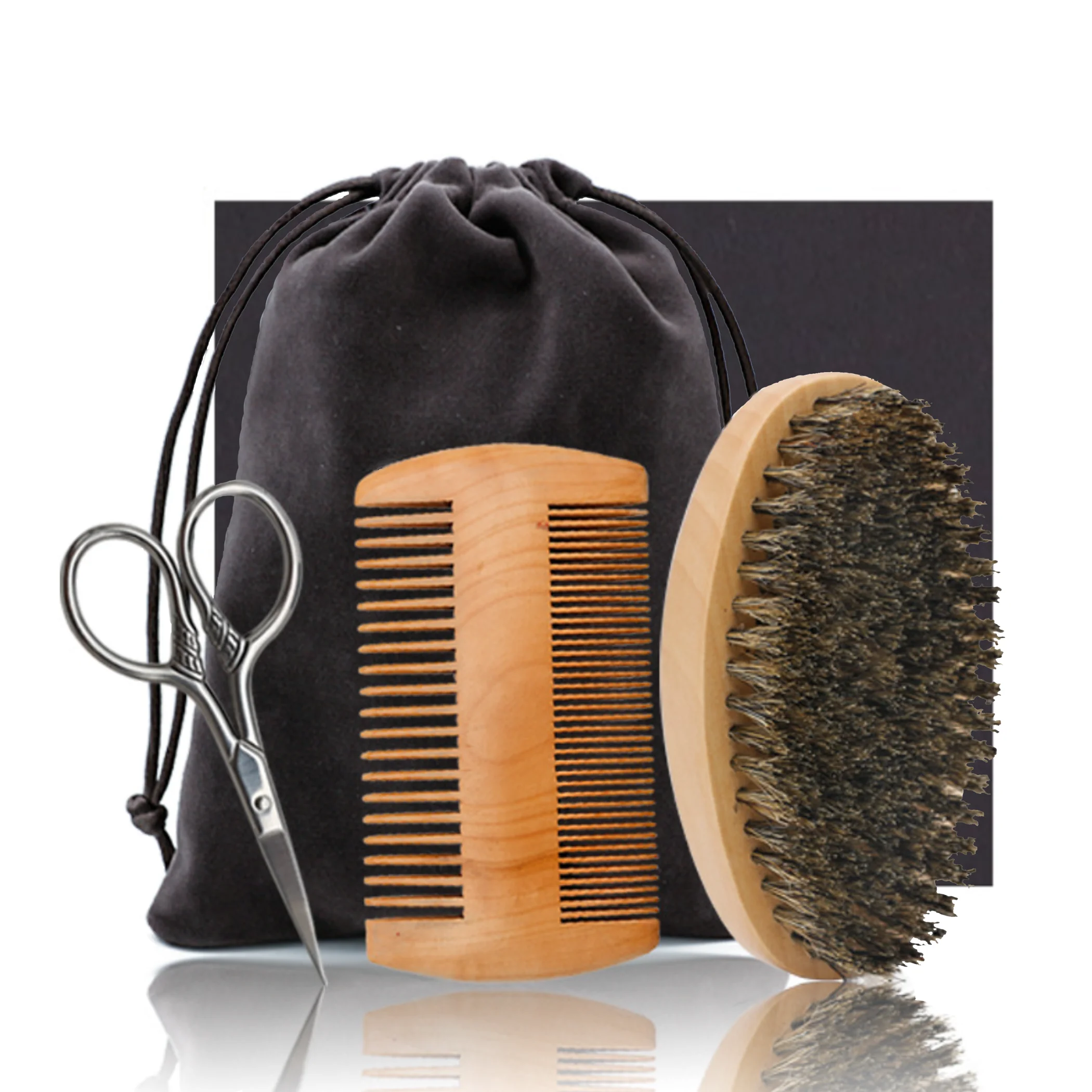 Private Label Custom Wholesale Luxury Beard Brush and Comb Set Care Kit for Men Grooming Scissors Brushes