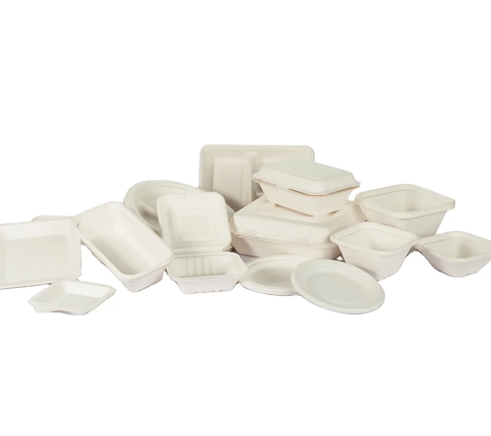 PFAS Free Eco Friendly Disposable Biodegradable Fast Food Pulp Container Bagasse Paper Takeaway To Go Lunch Box