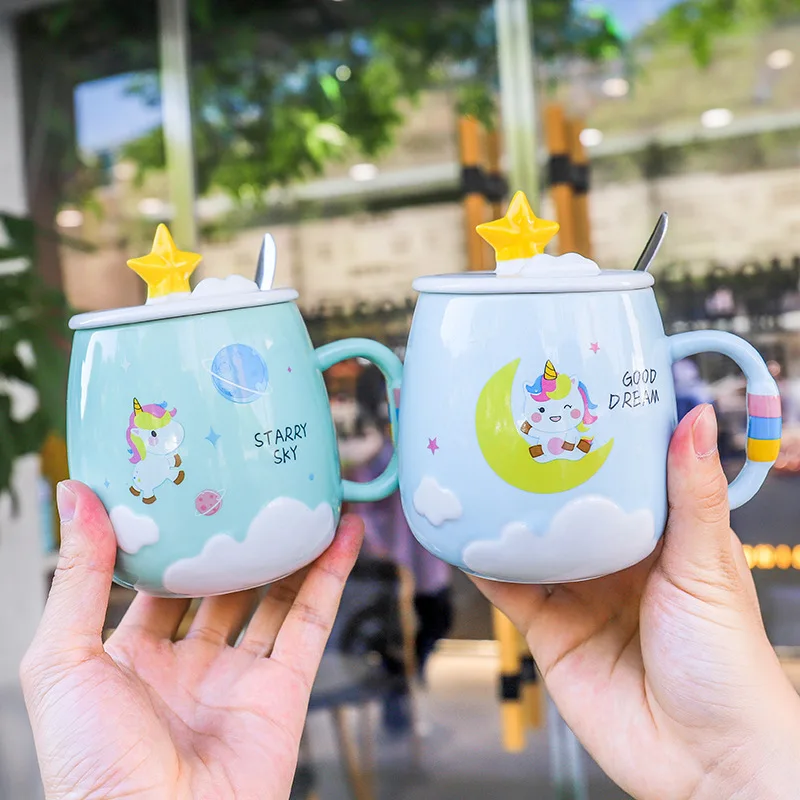Cute creative unicorn mobile phone stand water mug,home Office Business Gift personality Cute milk juice coffee mug
