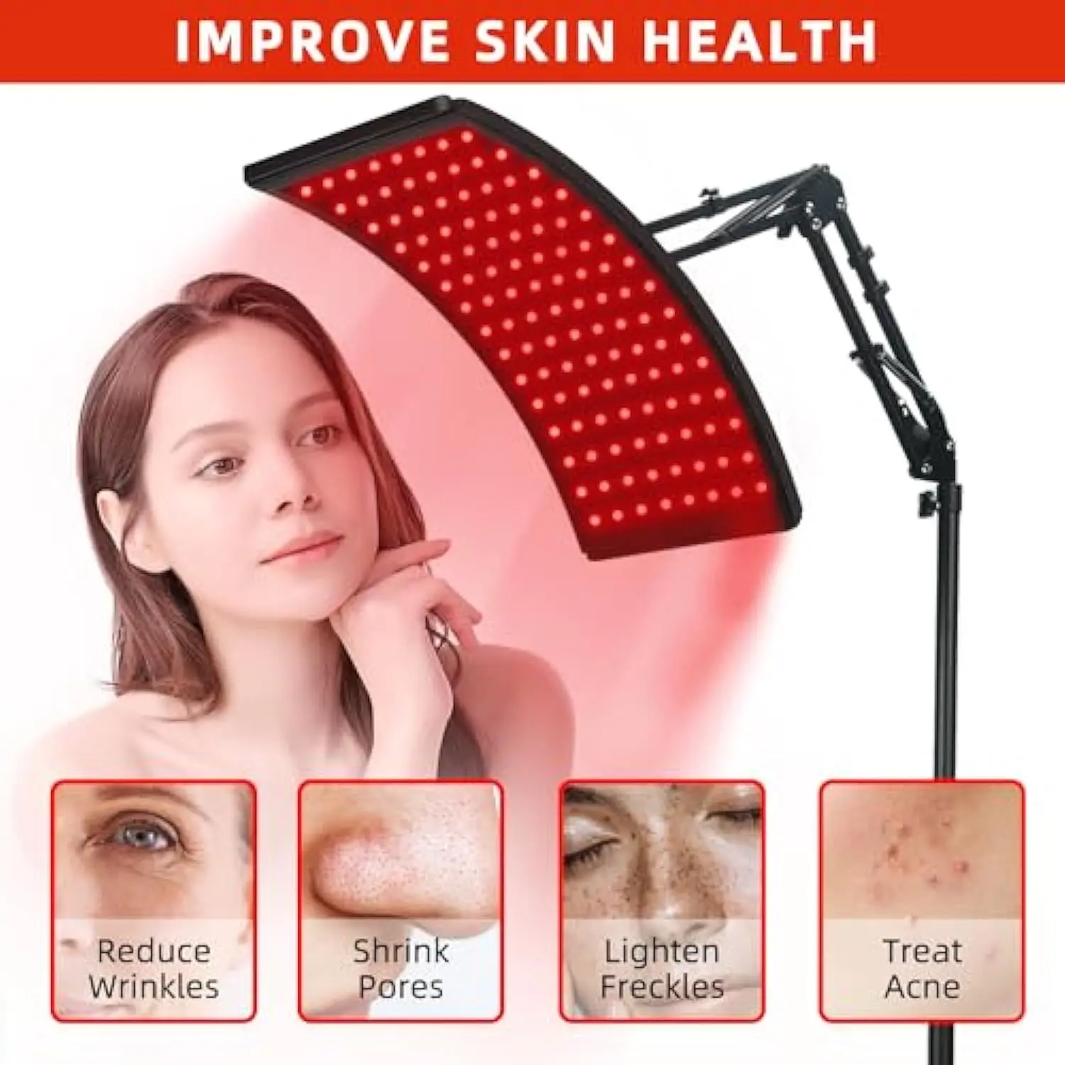 Red Infrared Light Therapy Lamp with Stand Led 660nm Red Light Therapy& 850nm Infrared Light Device for Body and Face