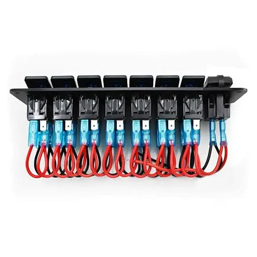 12V 7 Gang Blue LED Rocker Switch Panel with USB Charger Digital Voltmeter for marine Boat Yacht RV Trucks