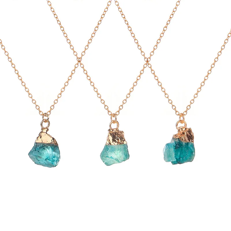 Fashion Multicolor Natural Stone Jewelry Birthstone Birthday Stone Crystal Pendant Natural Raw Stone Necklace for women
