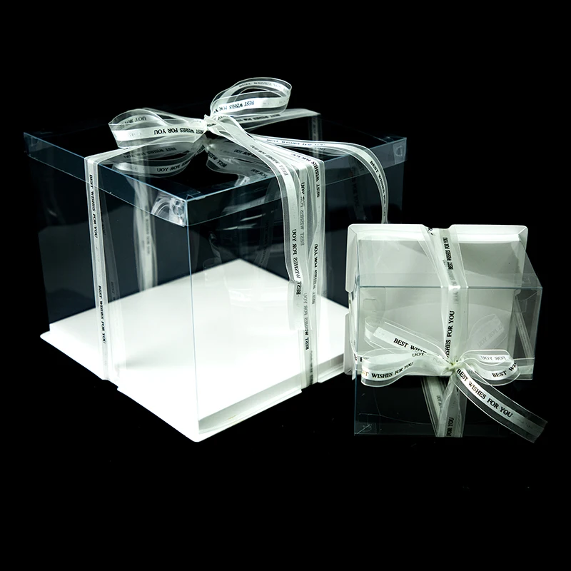 Custom Luxury clear Cake Gift Box Transparent Wedding Cake Birthday Packing Packaging for Wedding/party with Ribbon