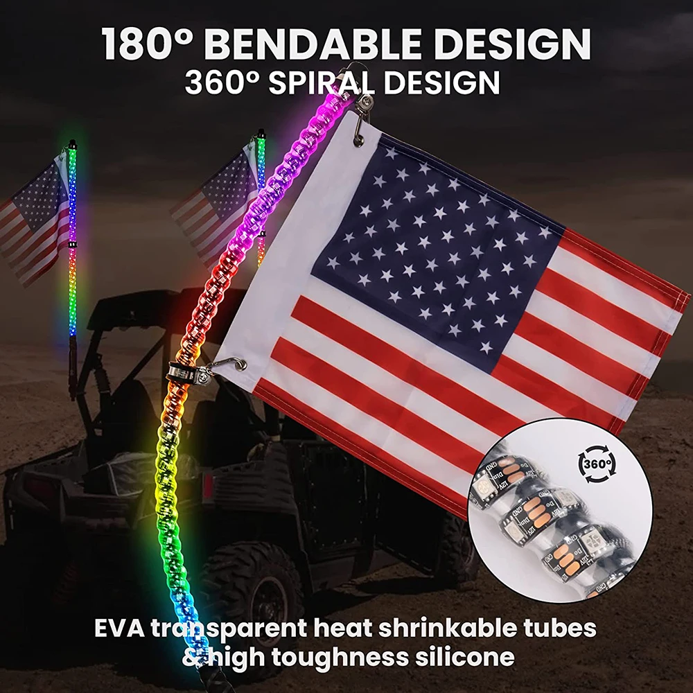 RGB пульт дистанционного управления Bluetooth антенны лампы аксессуары спиральный флагшток светодиодные плетёные огни для UTV внедорожника вездехода