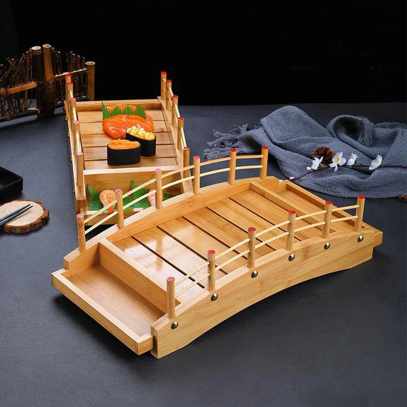 Japanese Restaurant Bamboo Arch Bridge Sushi Boat Plate Tray Large Wooden Sashimi Serving Sushi Bridge Hokkaido