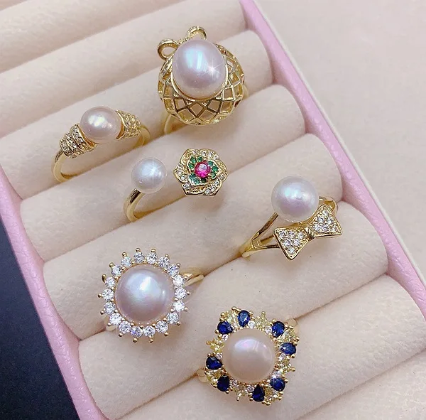 PUSHI New Luxury Openable Adjustable Zircon Pearl Rings Plated Engagement Rings in Bulk Wholesale Lot Rings Gold for Women NGTC
