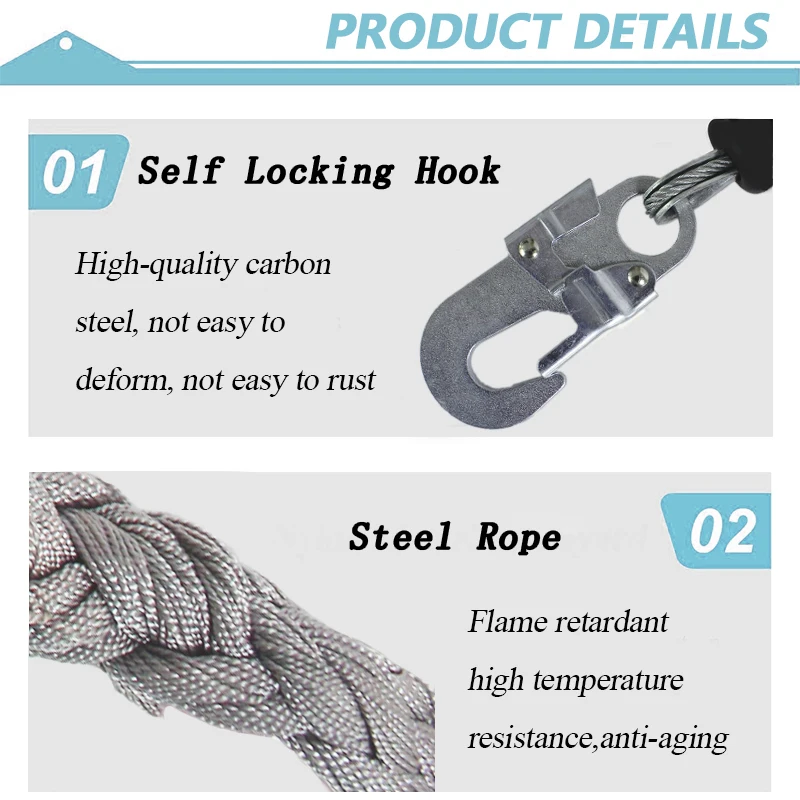 Steel Wire Rope Self Retracting Lifeline Shock Absorbing Lanyard Portable Worker Retractable Lanyard Fall Arrester