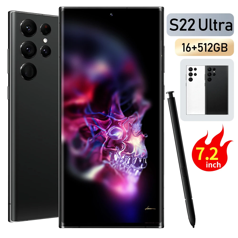 Version S22 U1tra Smartphones 16gb 512gb Full Screen Mobile Phones 7.2inch Hd Cellphones 24+48mp Camera 5600mah Android12