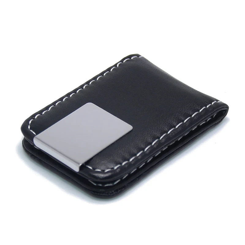 
Magnet Wallet ID Credit Clip Cash Holder Black Leather Metal Paper Clips Purse Stainless Steel Business Mens Leather Money Clip 