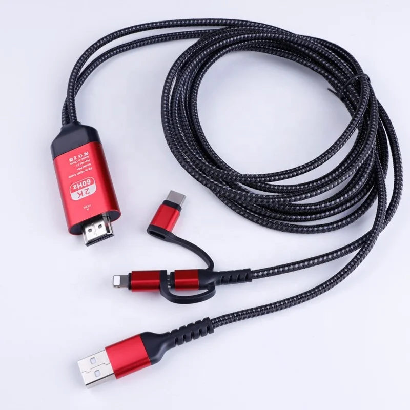 
3 in 1 Lighting Type-C Micro USB to HDMI Cable for iOS and Android 2M support iP11 
