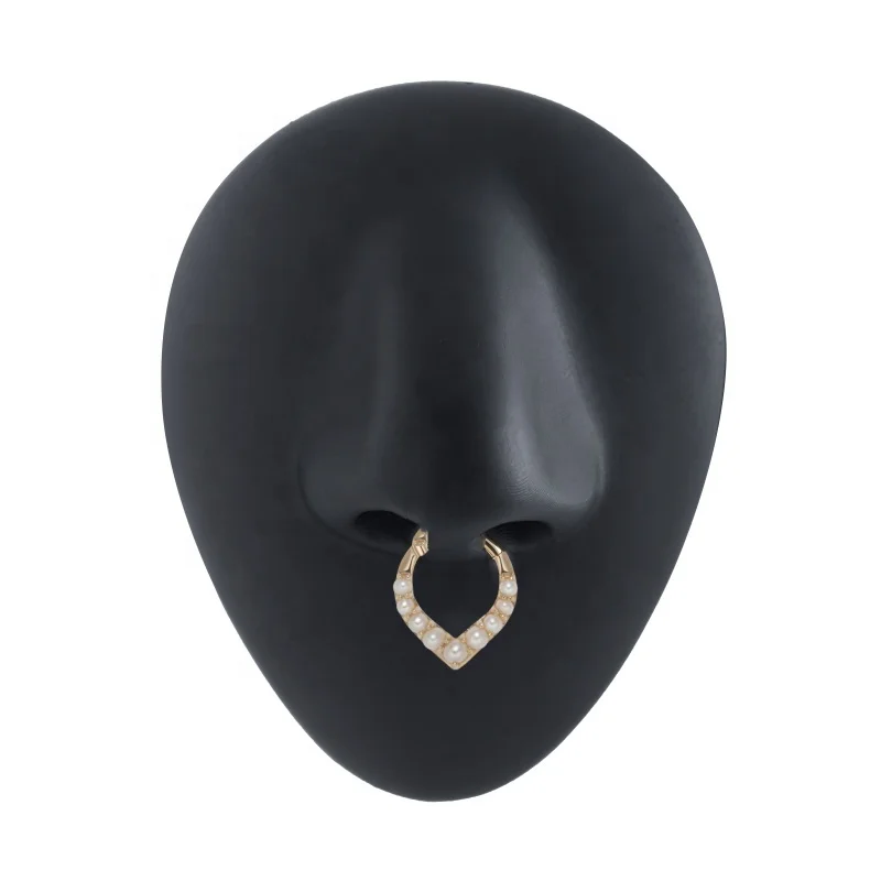Giometal 14K Solid Gold Pearls Daith Septum Clicker ear piercing Nose body jewelry Wholesale Seamless Hinged Segment Ring