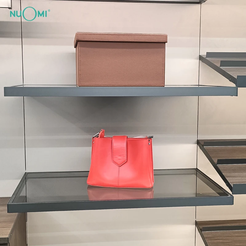 NUOMI Simple Handbag Store Interior Display Stand  Aluminum Laminate Handbag Wall Cloakroom Display  Stand For Clothes Shop