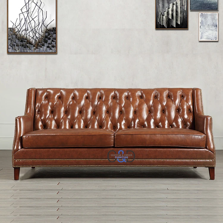 
Hand Finished Brown Genuine Top Grain Tufted Vintage Tan Leather Chesterfield Sofa Furniture 