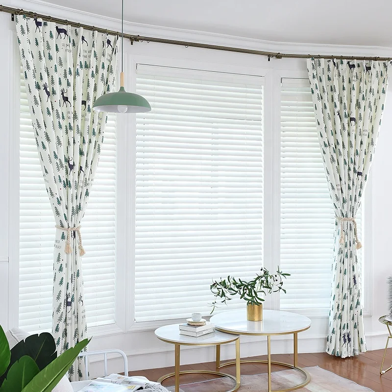 Nordic Style Christmas Milu Deer Animal And Pine Trees Print Bedroom Curtains Cartoon Plant Printed blackout thick Curtain