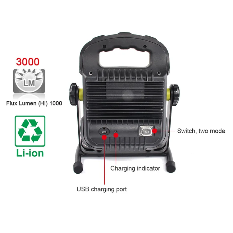 Custom 3000 Lumen Flood Area Light Portable Rechargeable Led Cob Work Light