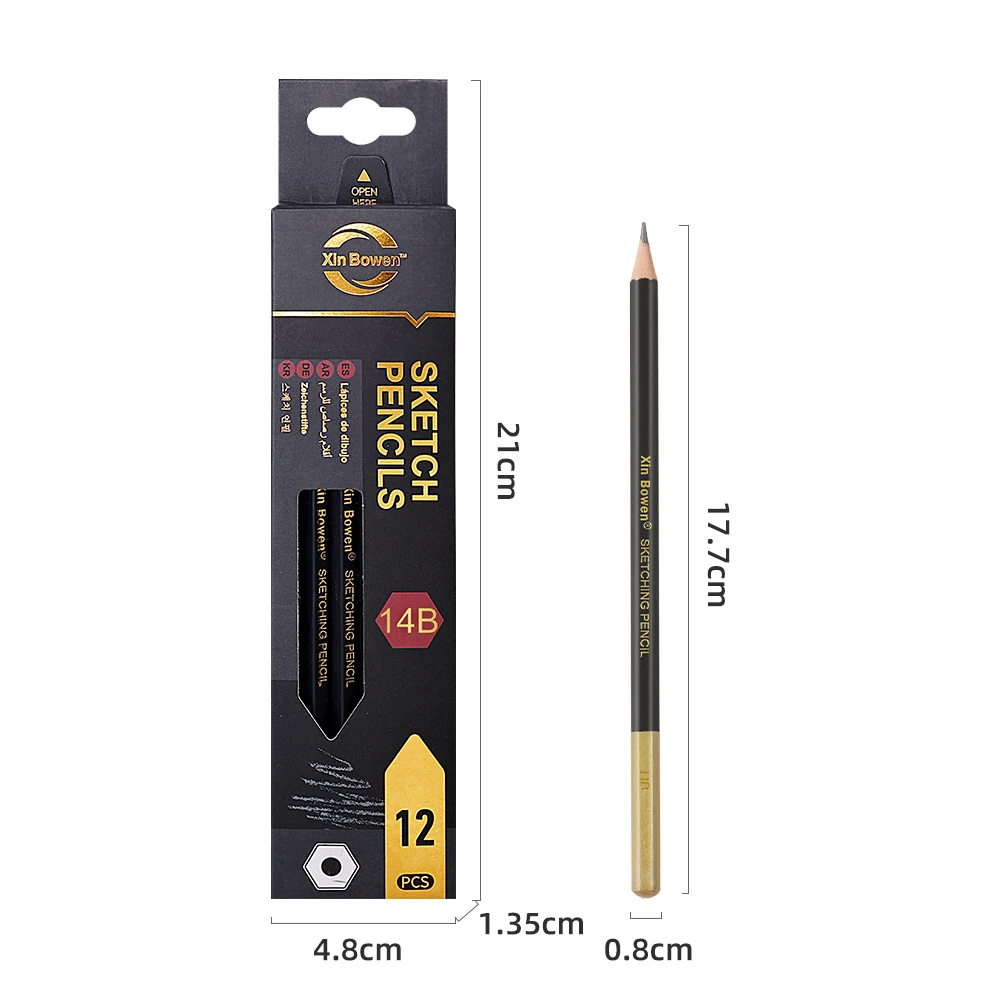 Xin Bowen Professional Black 12Pcs Sketch Pencil Set HB/2B/4B/6B/8B/10B/12B/14B /Assorted Types Art Graphite Drawing Pencil