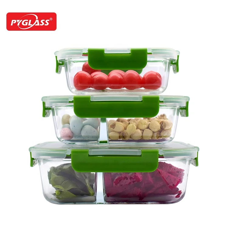 Glass food storage container set lunch box containers with locking Lid