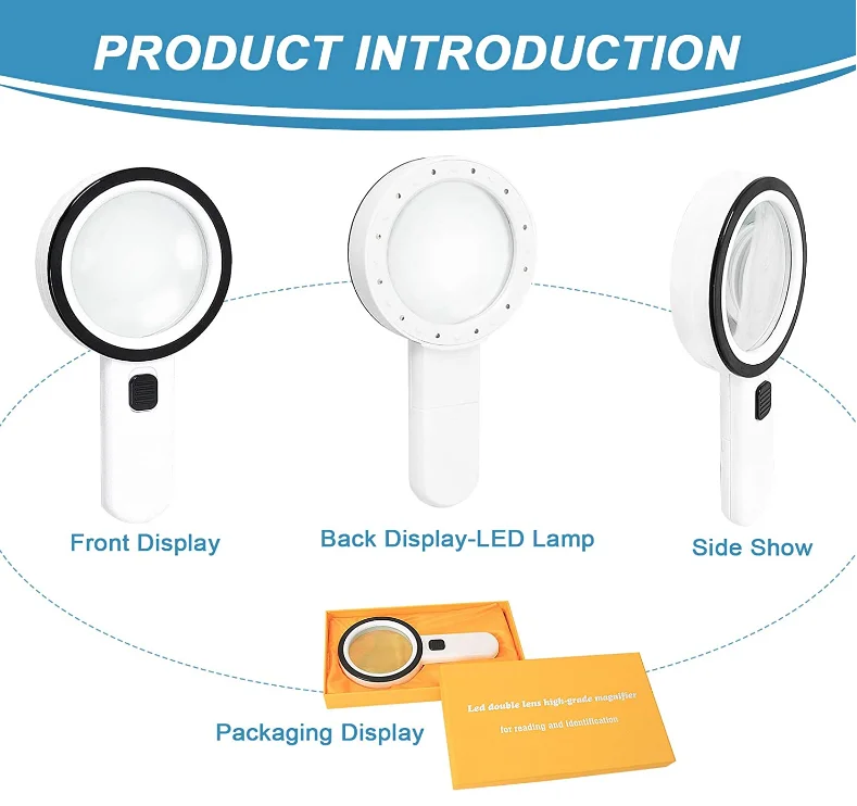 Magnifying Glass with Light, 30X Handheld Large Magnifying Glass 12 LED Illuminated Lighted Magnifier for Macular Degeneration