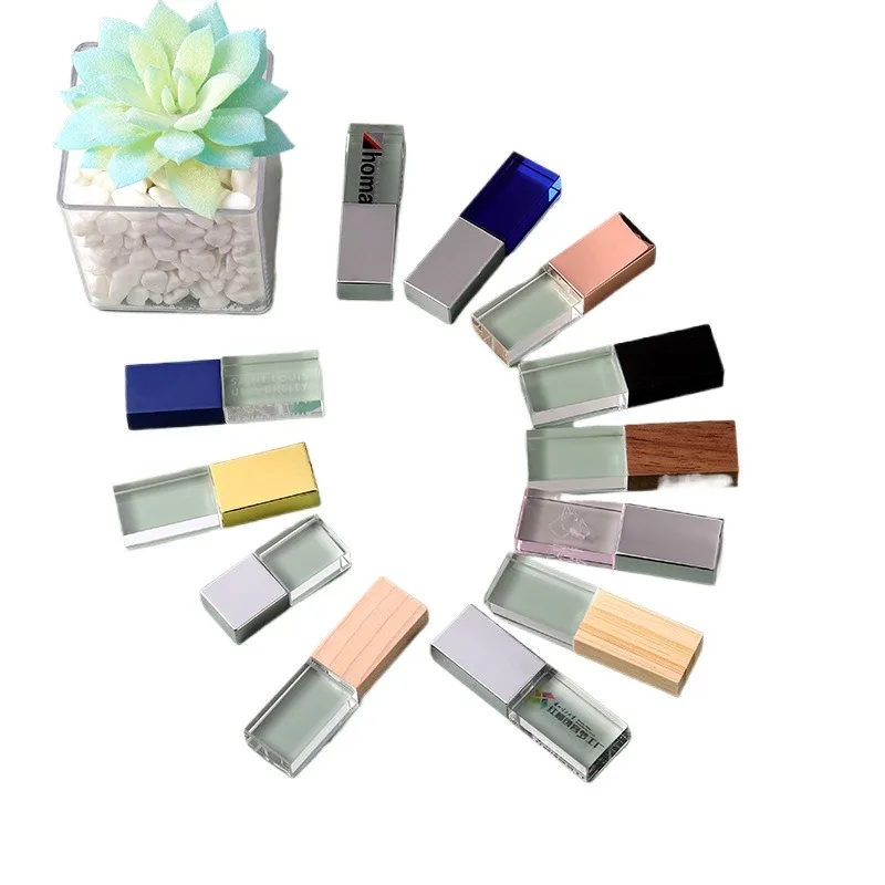 Luxury Rose Gold Pen Drive 2.0 3.0 Mini Glass 8Gb 16Gb 32G 64Gb 128Gb 256Gb Custom Logo Pendrive Crystal Usb Stick Flash Drives