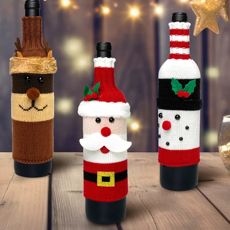 Hot Selling Christmas Decorations Wine Bottle Covers Champagne And red Wine Knitted Covers Hotel Restaurant Holiday Decorations