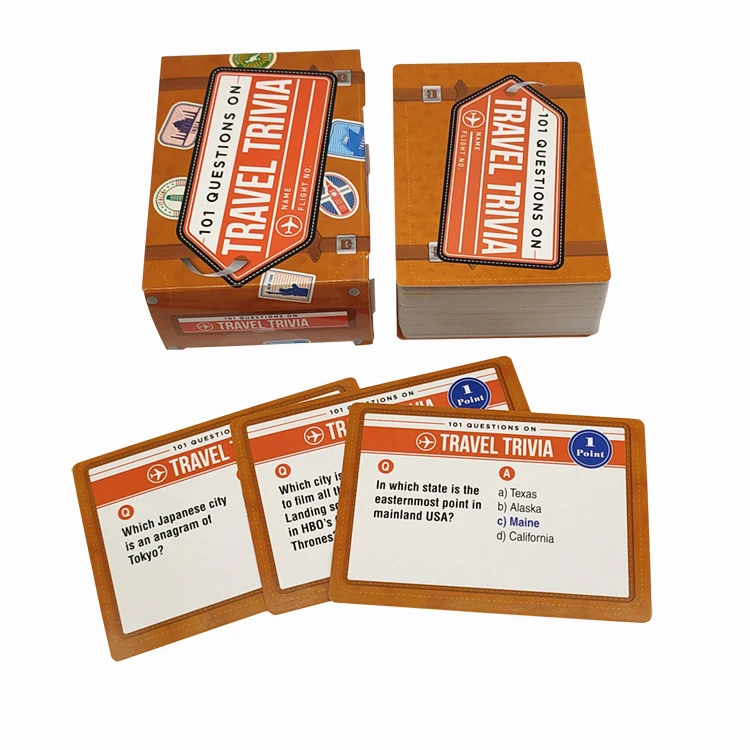 JP083 производитель поставщик пользовательские игры-викторины карты печать на 101 путешествия Trivia вопросы для детей и взрослых