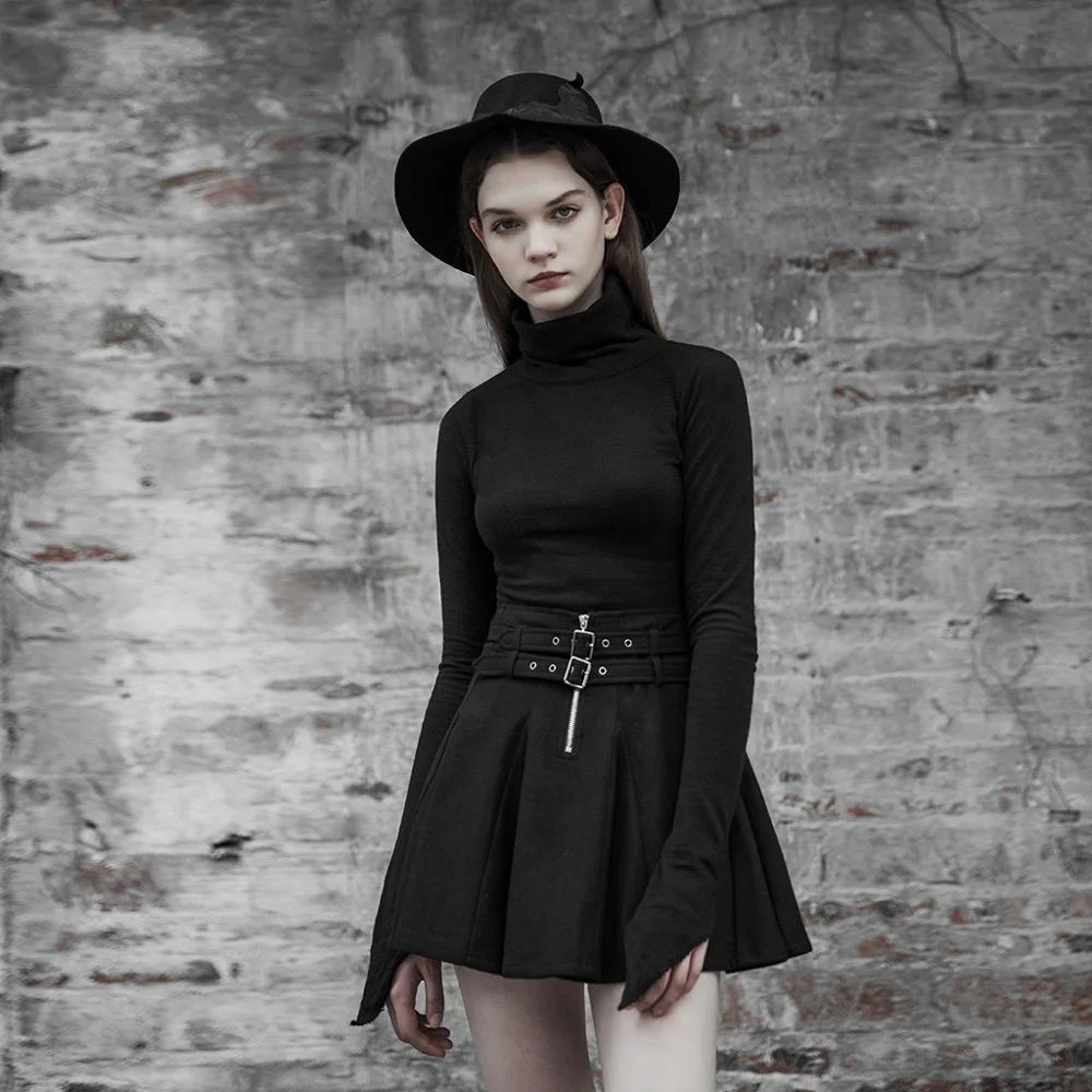 
OPQ-426 PUNK RAVE woolen half skirts with belt fashion street wear black shirt 