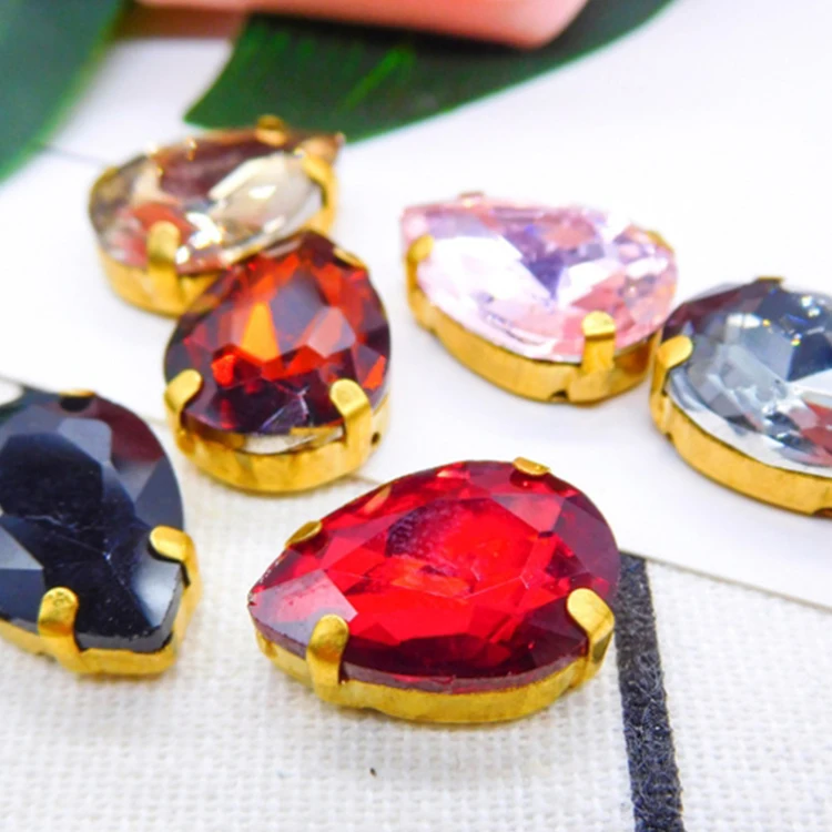 
Wholesale Fashion Glass Rhinestones Teardrop Sew On Crystal Stones Sliver-plated Claw 