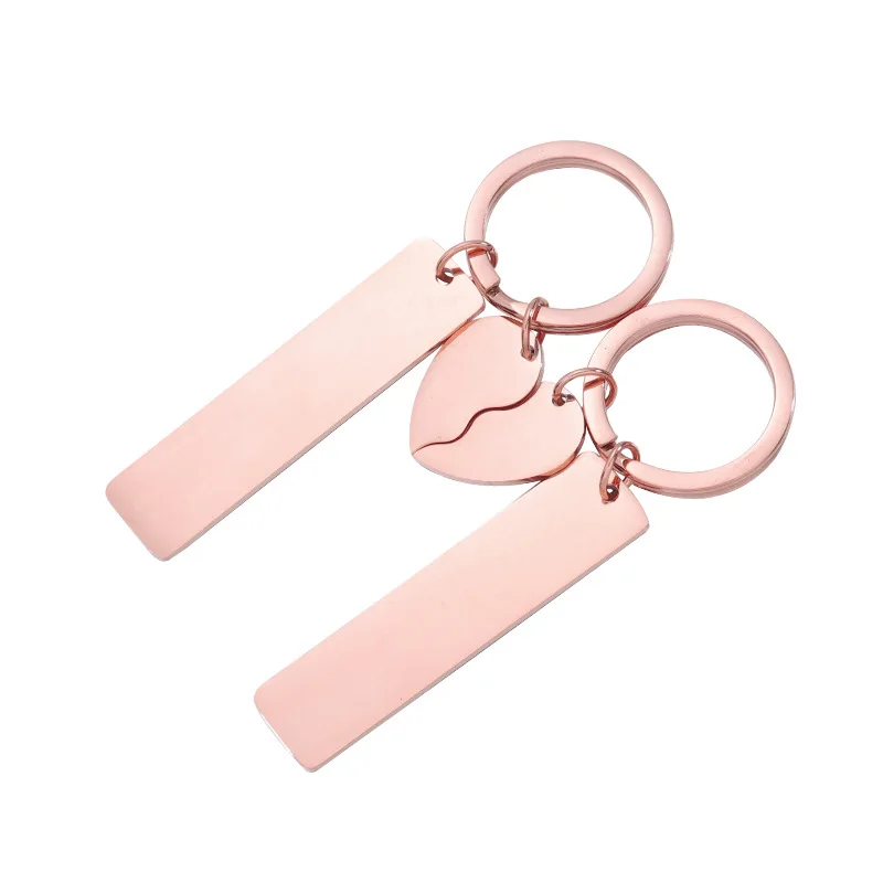 Custom logo gift pendant mirror stainless steel strip peach heart keychain