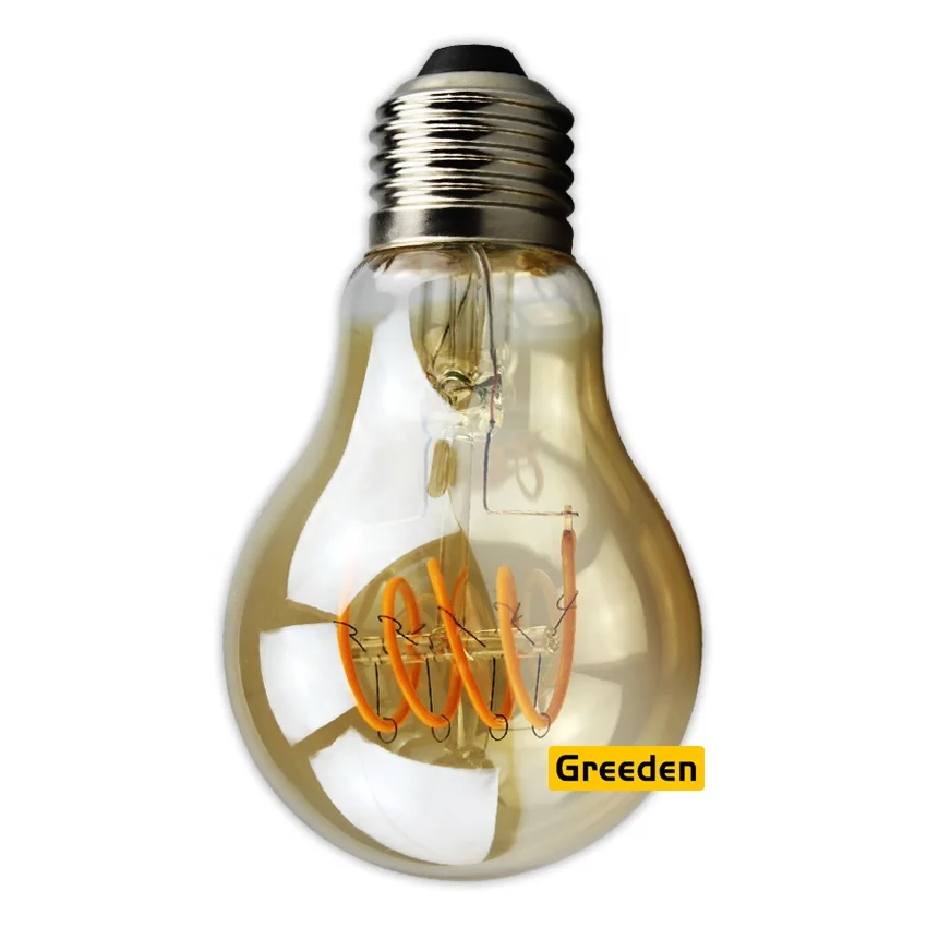 A19 4W A60 Amber glass 2700K CRI80 Warm White Flexible Spiral Filament Vintage LED Edison style Bulbs
