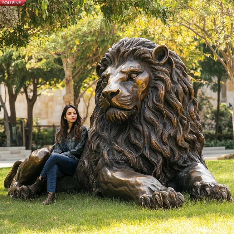 Outdoor Park Large Bronze Lying Lion Statue Sculpture