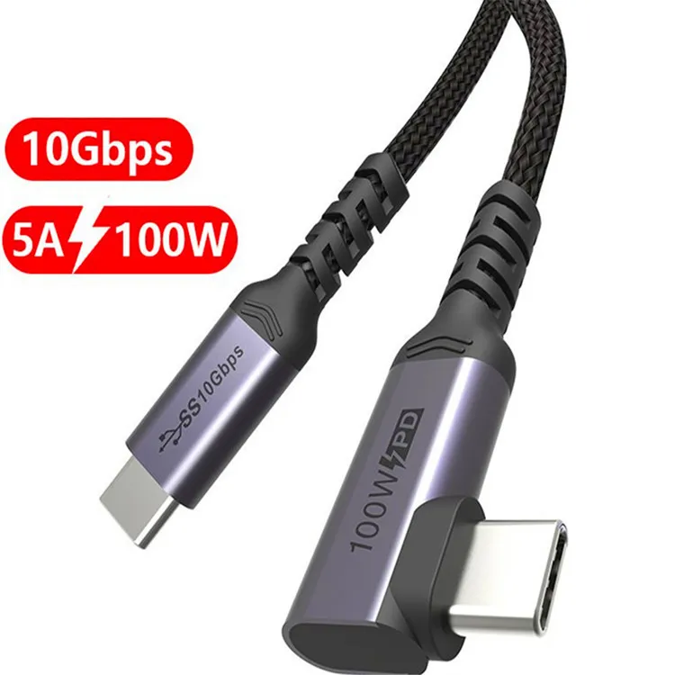 100W 90 Degree L Type Elbow Fast Charging Zinc-Alloy Usb C Data Cable Right Angle Fast Data Sync Charger Cable For Mobile Phone
