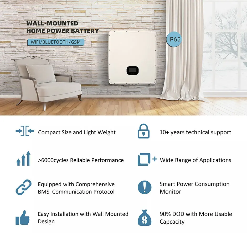 High Quality 48V 200ah Powerwall 10Kwh solar Lifepo4 Battery Lithium Power Walls For Home Solar Systems