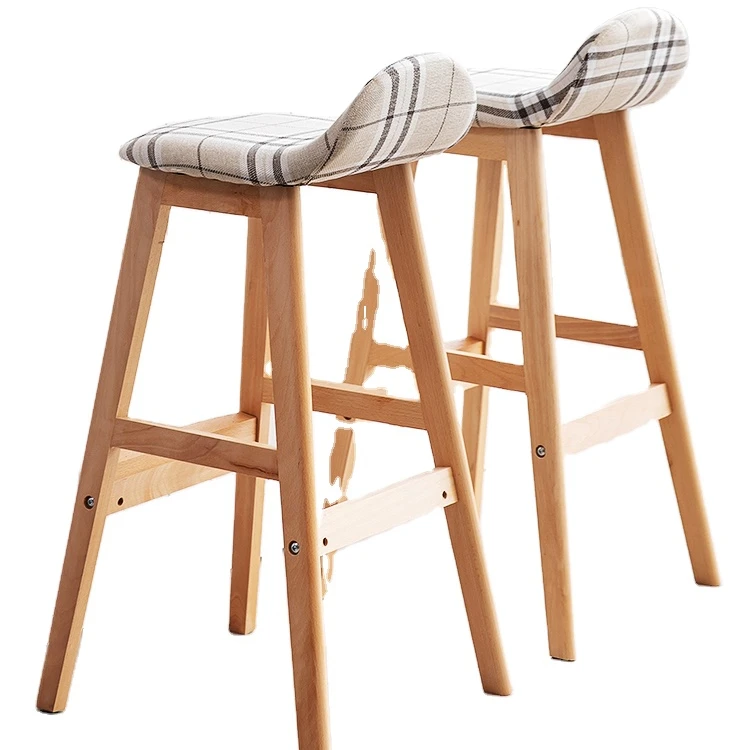 cheap Bar stool modern backrest high stool solid wood nordic high chair front desk bar chair