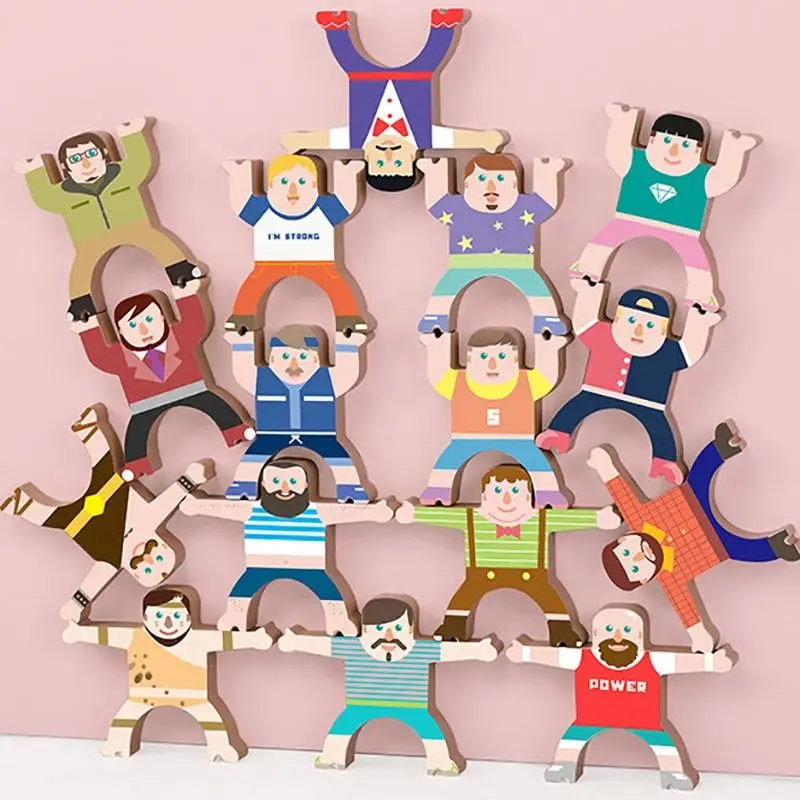 Wooden Diy Multiplayer Cartoon Hercules Building Blocks Stacking High Game Balance Stacking Block  And Balance Toy