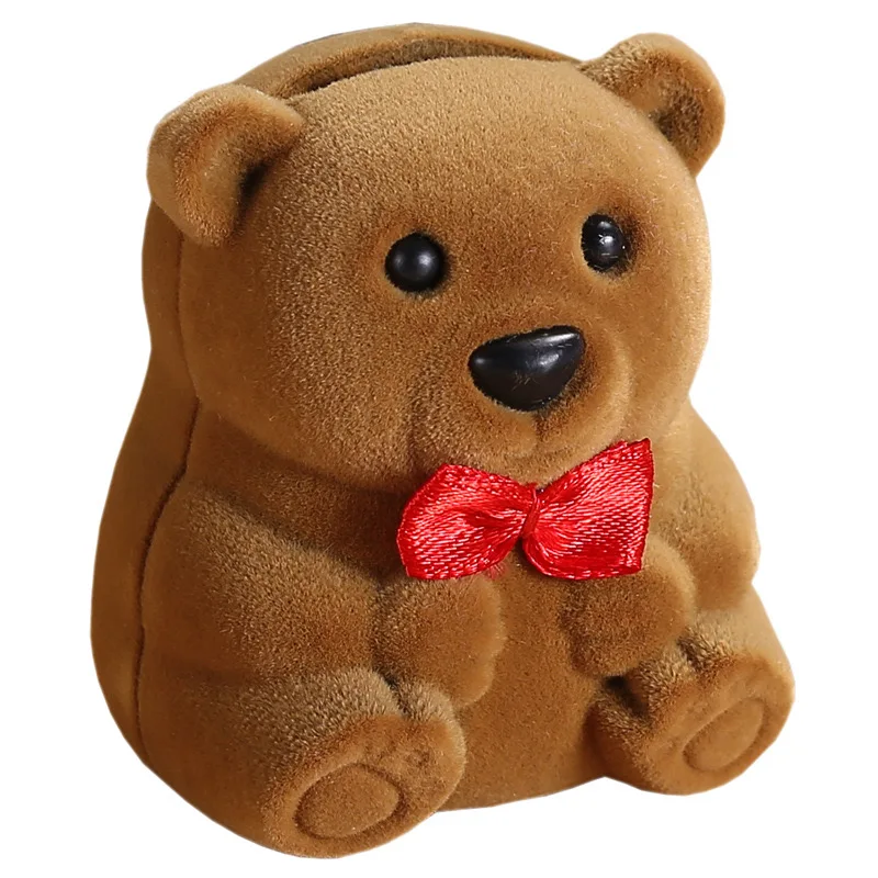 Cute Little Bear Ring Box Velvet Earring Jewelry Box Display Storage Case Gift Box for Proposal Engagement Wedding