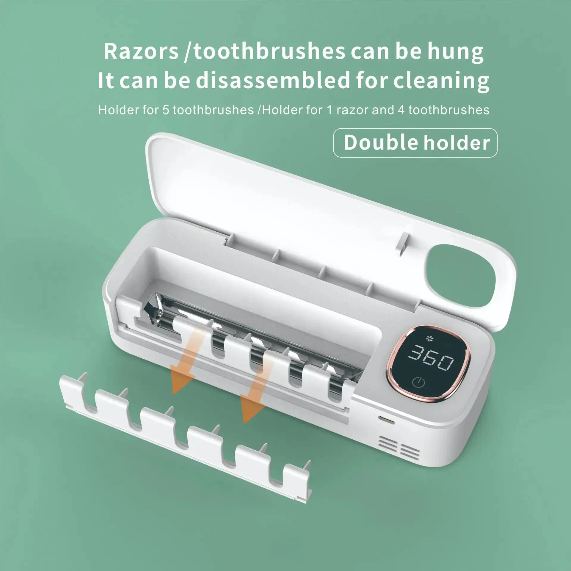 Wall-mounted Toothbrush Wind Drying UVC LED Toothbrush Sanitizer for Home Waterproof Bathroom Accessories