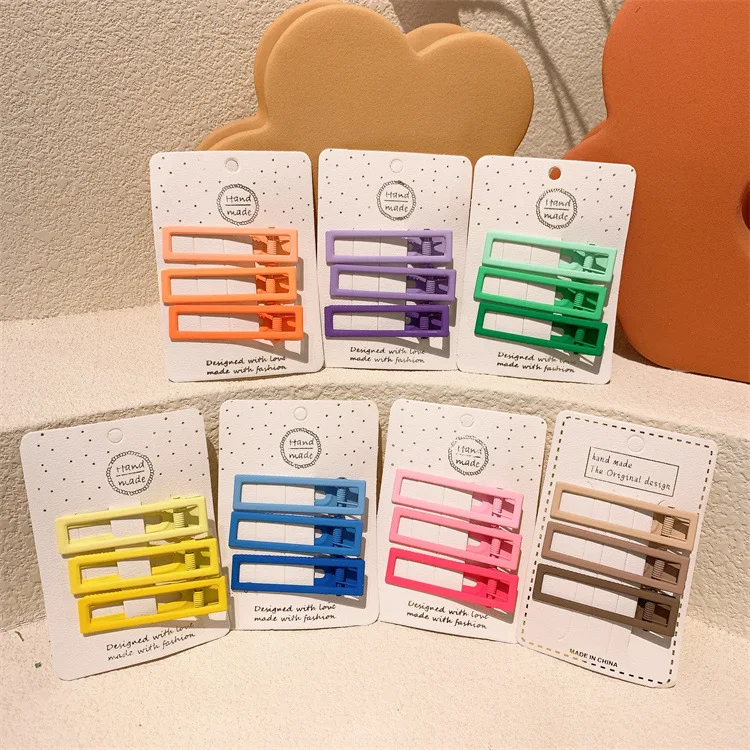 Snap Hair Clips Set for Hair Clip Pins BB Geometric Hairpins Candy Color for kids women Metal Barrettes