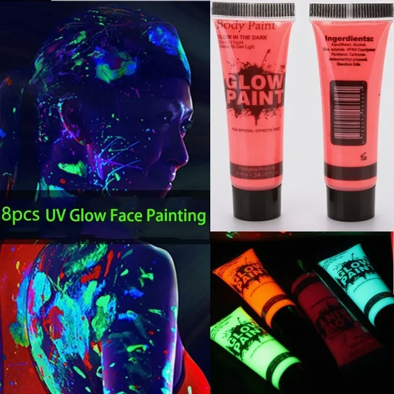 7 Colors Luminiscent Face Body Art Paint UV Glow In Dark  Halloween Party Fancy Dress Beauty Makeup Dark Paint