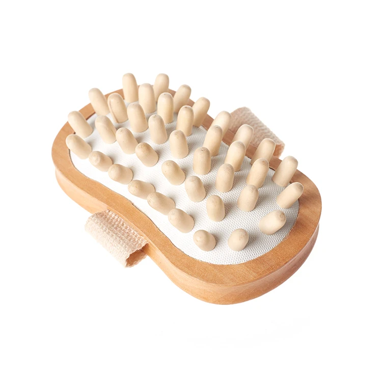 Bead Solid Wood Massager Bath Shower Back Soft Spa Body Brush with Hand Strap