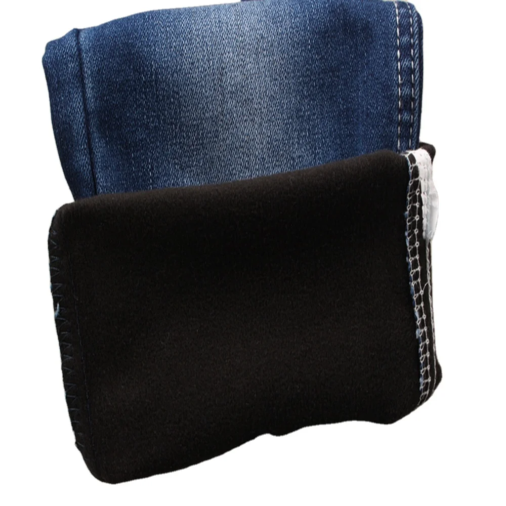 Heavy fleece denim fabric soft hand feel imitation composite polyester spandex denim jeans fabric