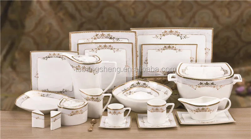 66pcs bone china dinnerware sets Cheap price wholesale home or hotel Luxurious Design dinner set bowls plates