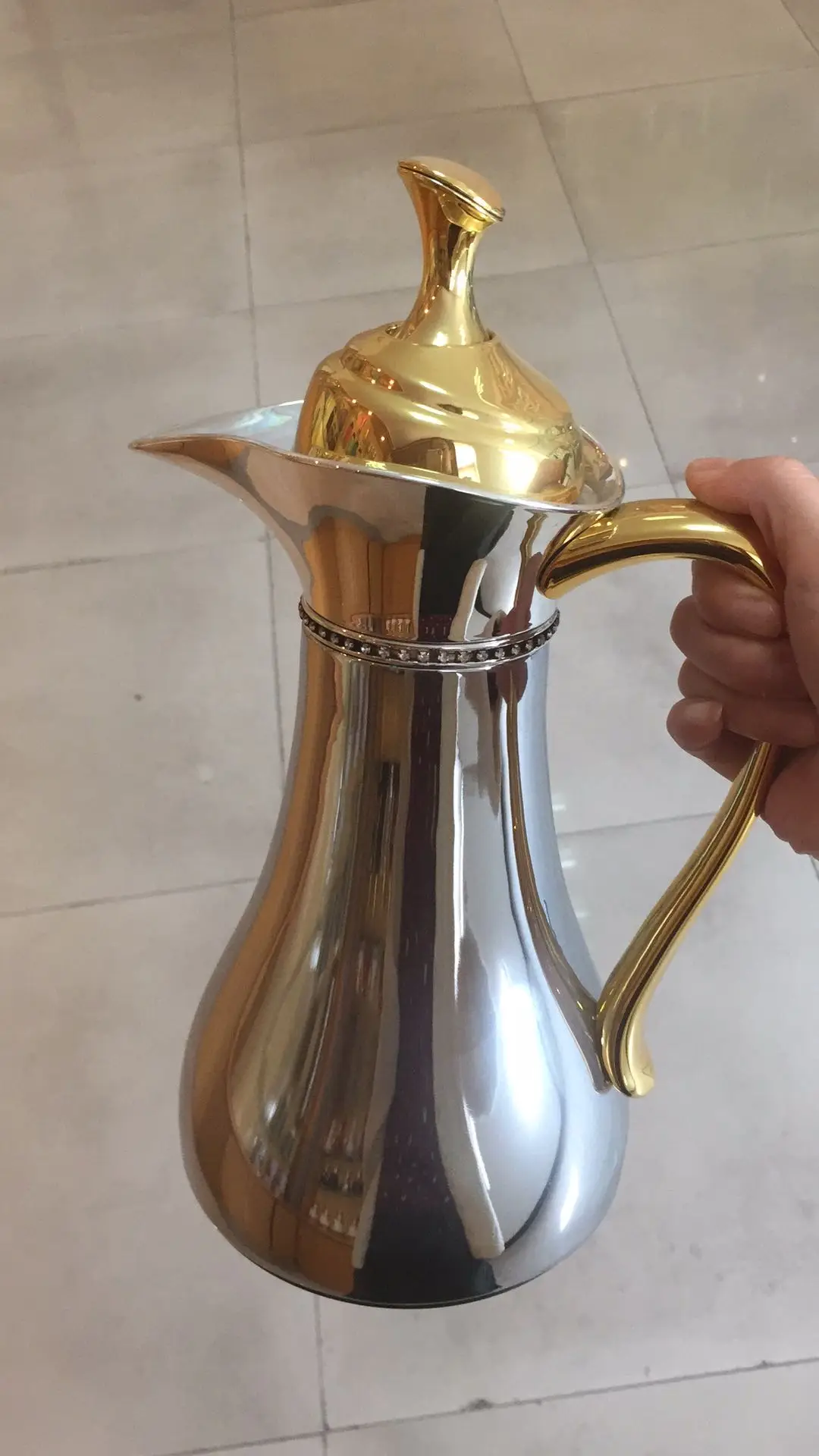 golden brass arabic coffee pot pink glass inner vacuum flask luxury style 1L sublimation