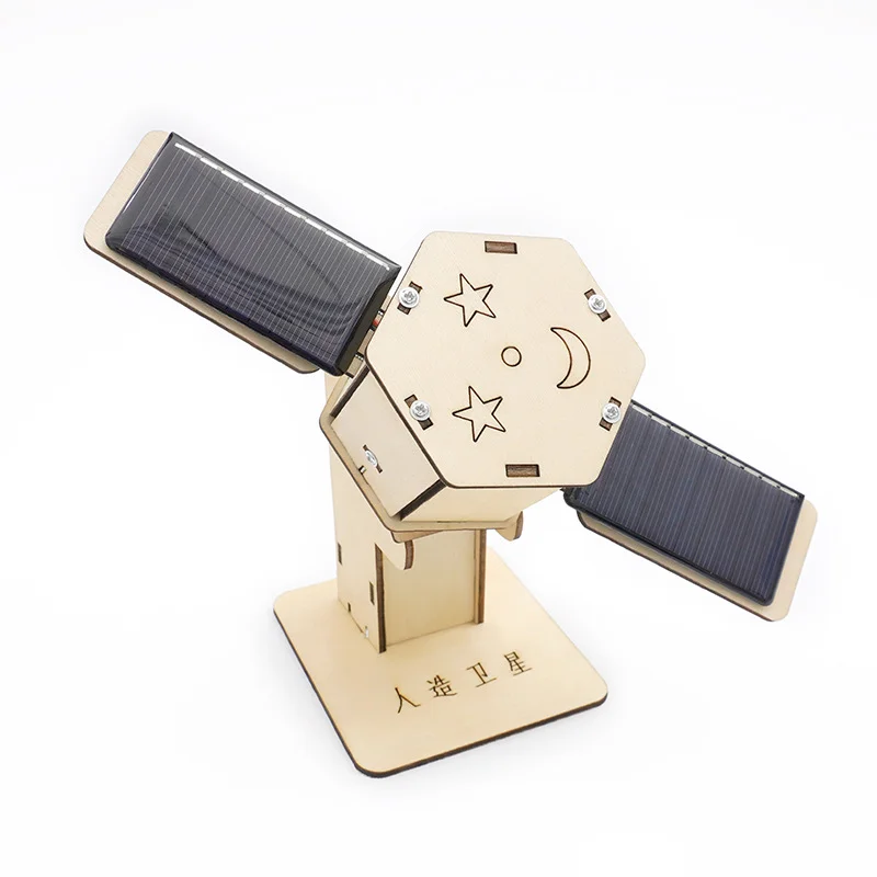 DIY Wooden Science Experiment Artificial Satellite Solar Energy Model Scientific and Educational Equipment for Children