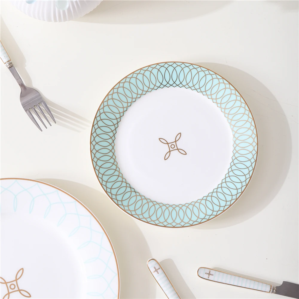 European style restaurant home used dessert plates bone China ceramic dinner plate set for wedding