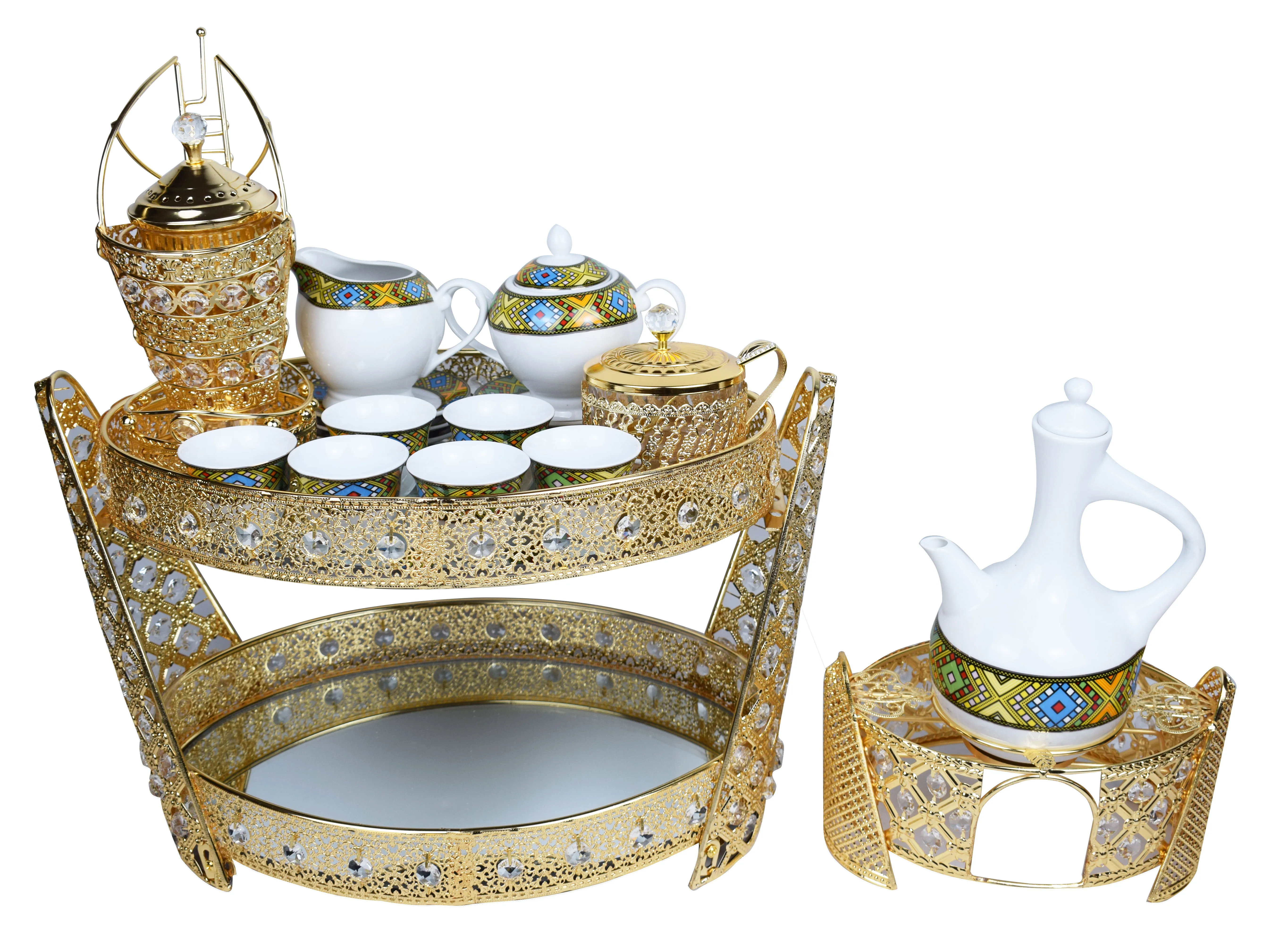 2021 hot sale ethiopian rekebot tea set with fancy porcelain tea cup and saucer