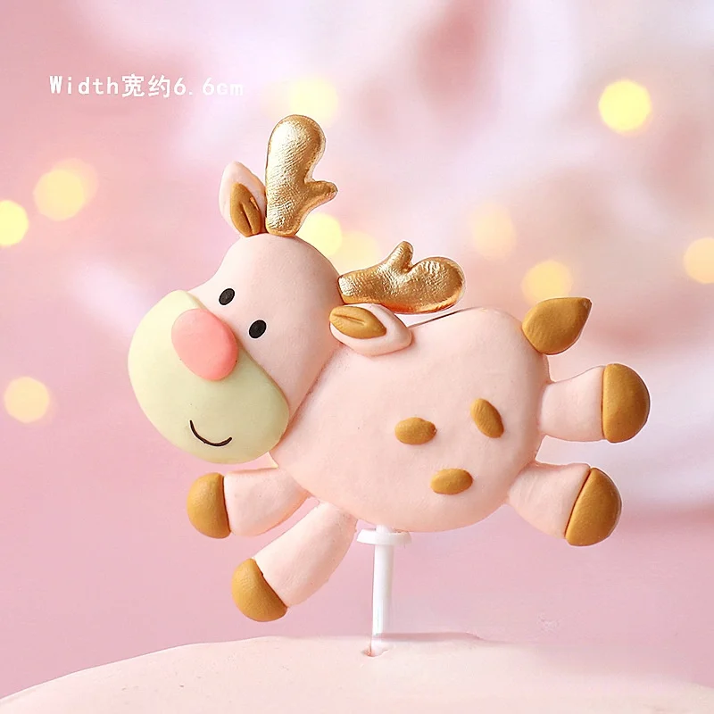 Christmas polymer clay  cake topper Pink sitting elderly snow house scarf snowman elk party Decoration