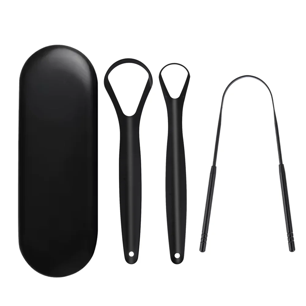 Best Sellers Superior Gold Tongue Cleaner OEM Tongue Scraper Scraper Set With Travel Case  Tongue Scraper Set Black