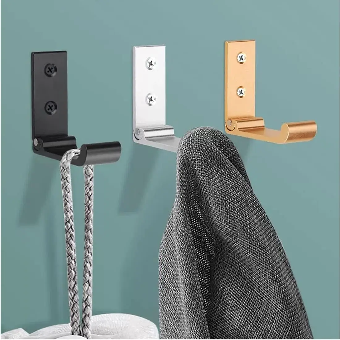 Matte Black Wall Hooks Aluminium Alloy Folding Clothes Hook Bathroom Towel Hooks for Bathroom Kitchen Living Room