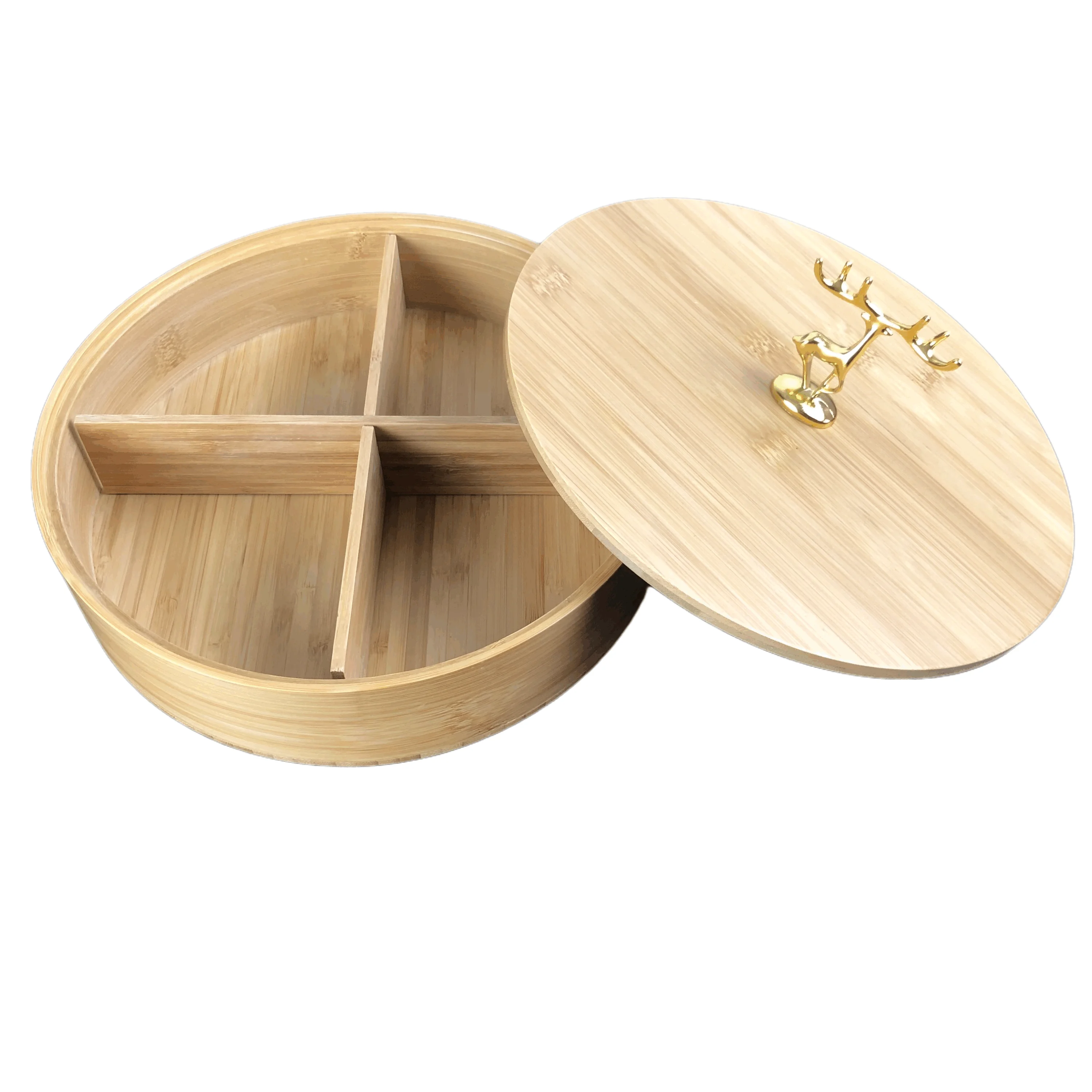 Handmade Snack fruit tray with lid bamboo storage box wooden food organizer Dried fruit tray box