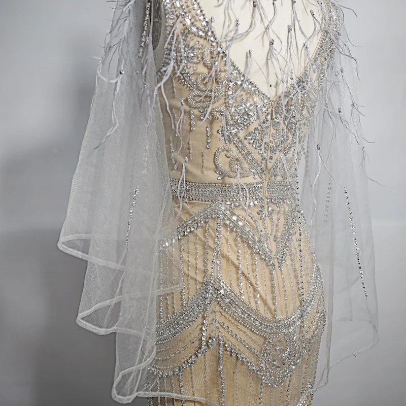 Feather Beaded evening party evening host dresses